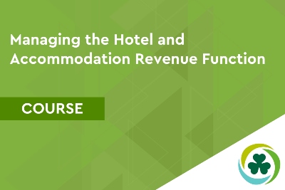 Blue image with text 'managing the hotel and accommodation revenue function'
