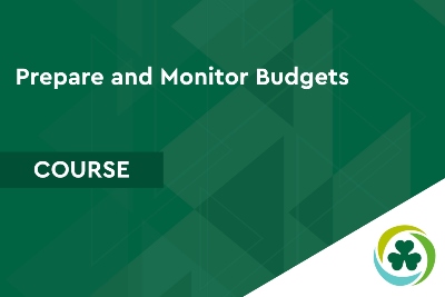 Green image with text 'prepare and monitor budgets'